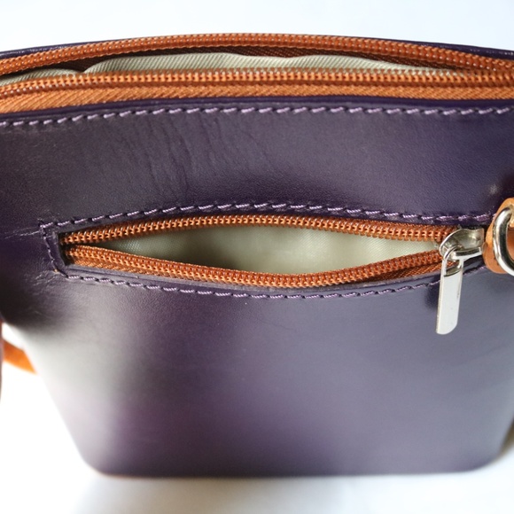 VERA PELLE Small Purple Handmade Leather Crossbody Purse Bag Made In Italy - Picture 7 of 8